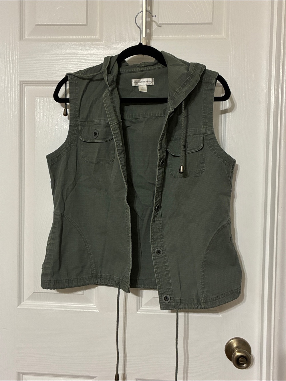 Christopher & Banks Olive Ripstop Hooded Vest